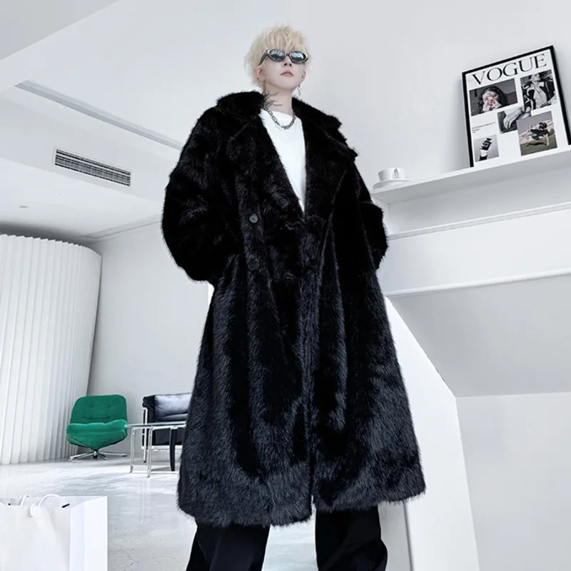 FEWQ мужские ветровки в корейском стиле из искусственного меха и флиса выше колена