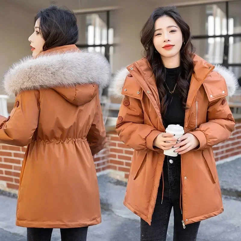 

2023 New New Women Winter Jacket Casual Long Coat Wool Liner Hooded Parkas with Fur Collar Female Cotton Warm Snow Outwear