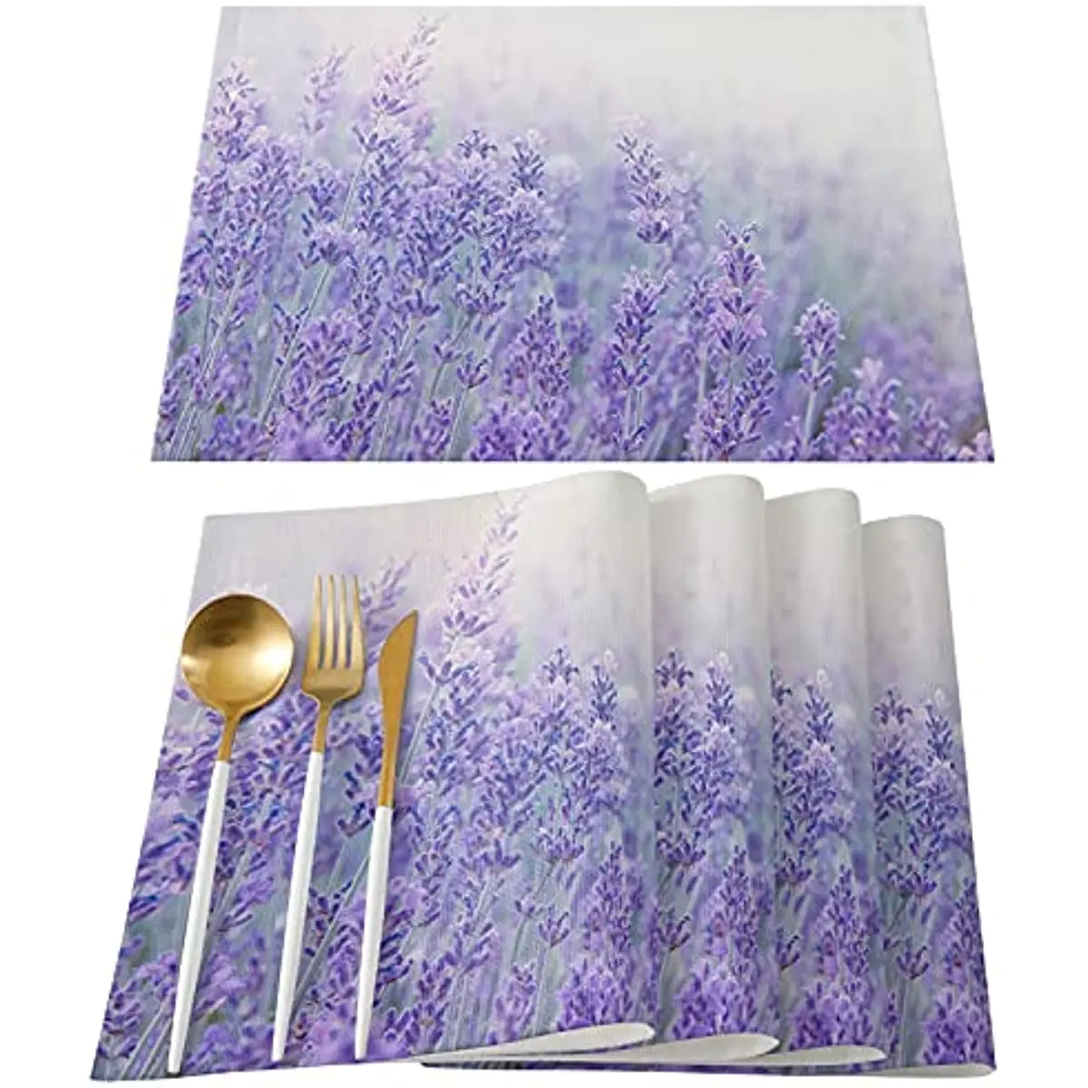 

Lavender Placemats Non-Slip Washable Cotton Linen Table Mats