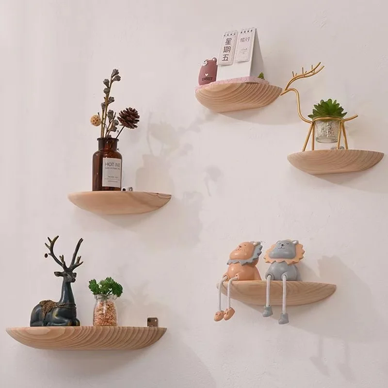 

Hanging Shelf Home Storage Display Storage Wood Pendant Background Wall Projector Decoration Wall Rack Solid Semicircular