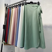 vintage lace up chiffon skirt 2022 summer casual solid high waist split long a line wrap skirts for women beach maxi skirt
