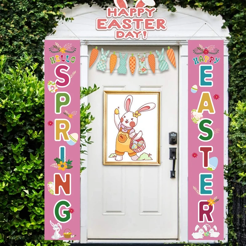 

Easter Decoration Set Easter Porch Sign Welcome Happy Easter Banner Hanging Decor for Spring Indoor/Outdoor Party Door Decora