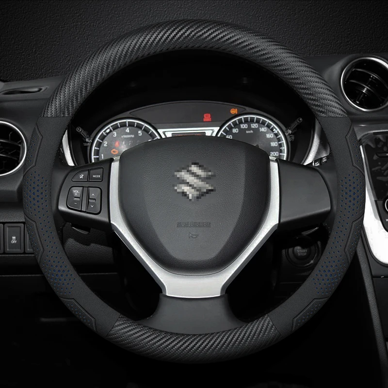 

Suzuki Alto Ciaz Baleno Celerio Lgnis Jimny SX4 Swift Grand Vitara Замшевый чехол на руль автомобиля из углеродного волокна, автоаксессуары