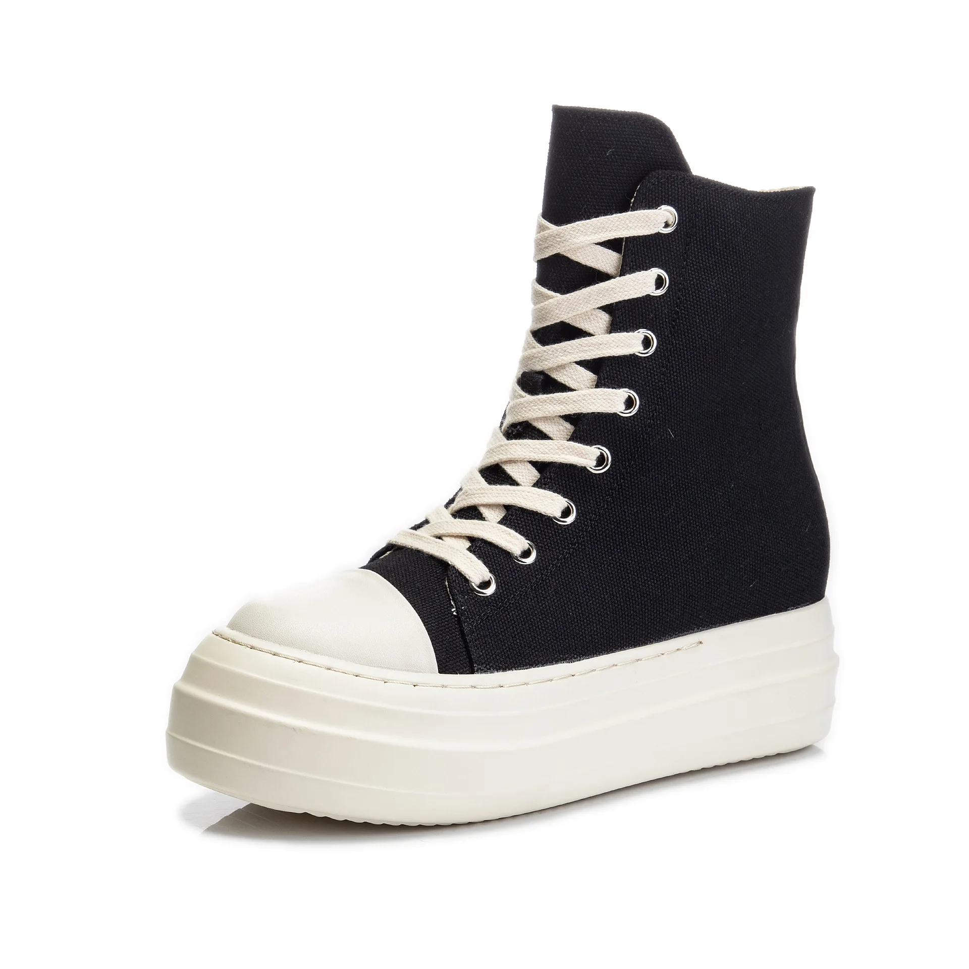 

Women Canvas Shoes Woman Luxury Trainers Platform Shoes Lace Up Sneakers Students Casual Thick-Soled Zip High-Top Black Shoes