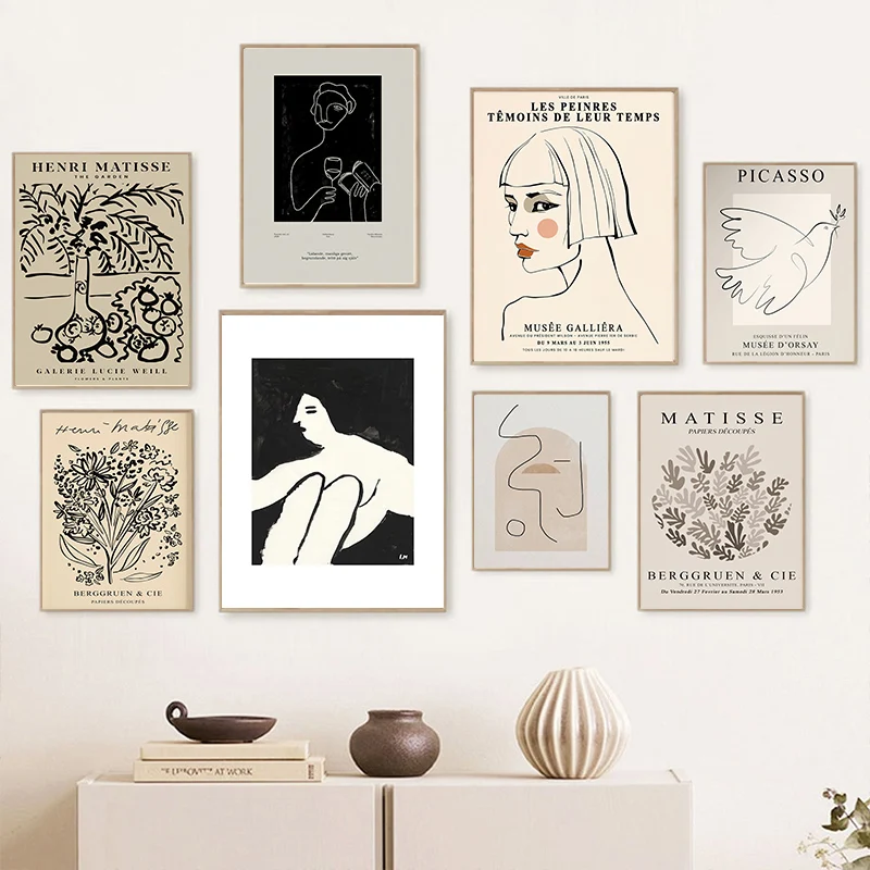 

Abstract Body Line Art Leaf Boho Posters Black Beige Canvas Paintings Wall Print Picture Living Room Interior Home Decorate