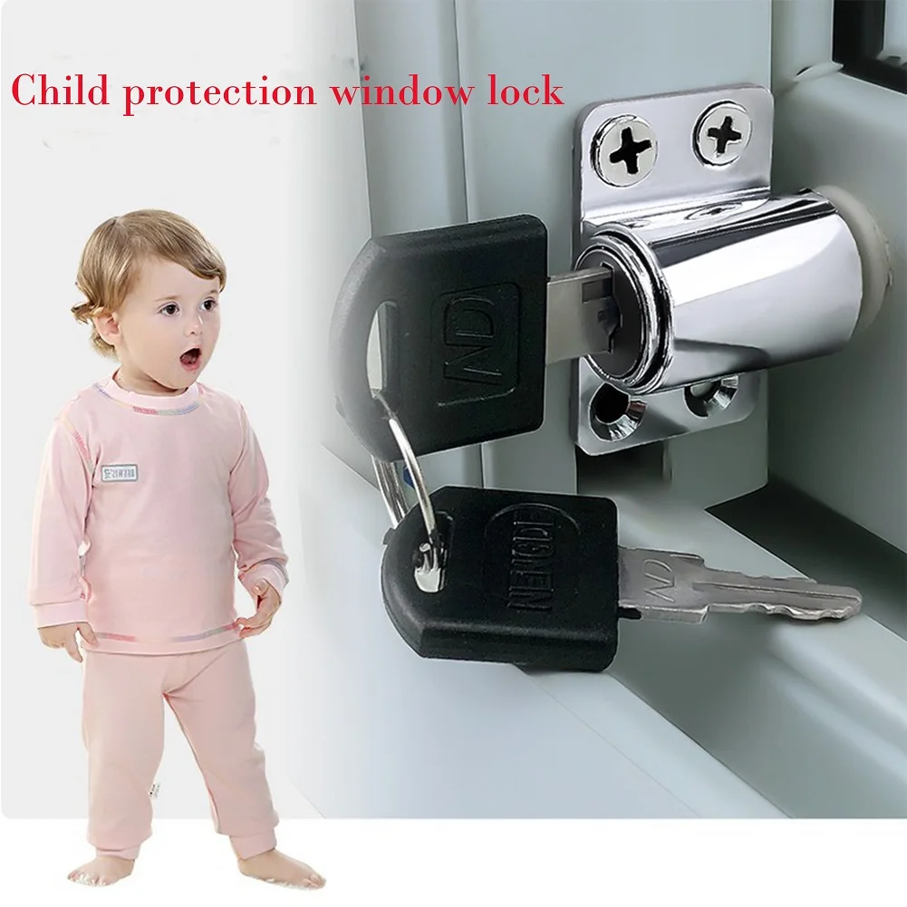 

Zinc Alloy Sliding Window Lock Key Push Child Safety Protection Lock Anti-Theft Door Window Security Lock Tool Chest Mini Lock