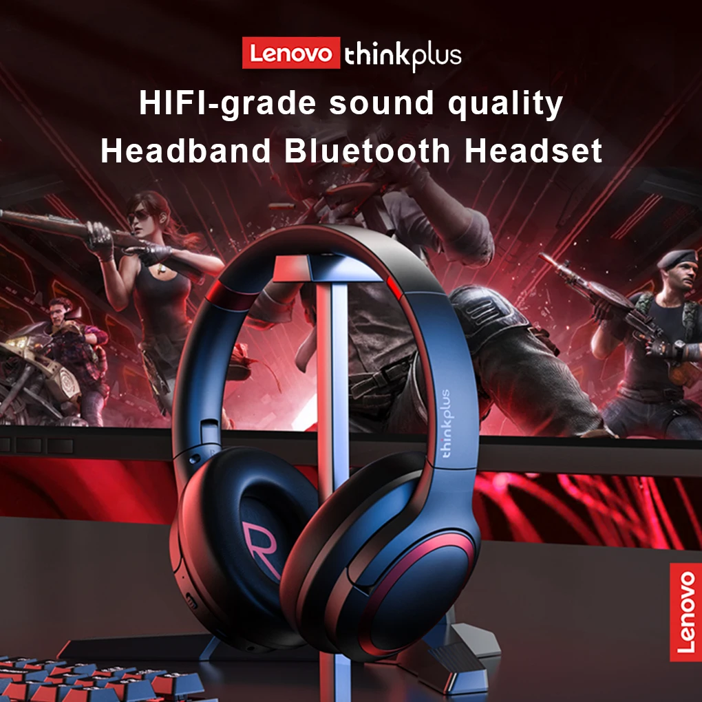 

Bluetooth-стереогарнитура Lenovo с микрофоном, беспроводные наушники для отеля, черные компьютерные аксессуары