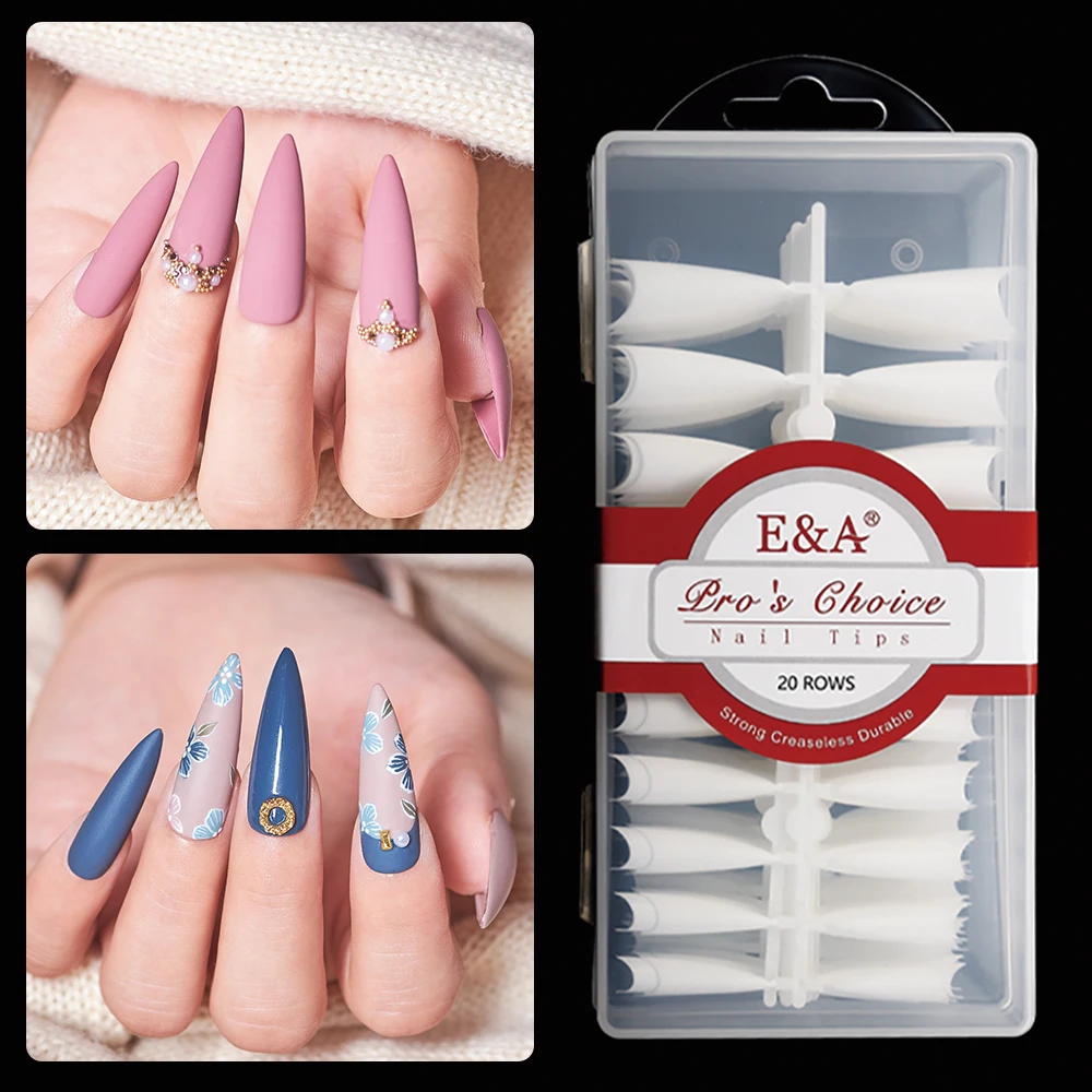 

HEALLOR Stiletto False Nail Tips Pointed Nails Fake Half Cover Long ABS Salon Artificial Nail With Case 10 sizes