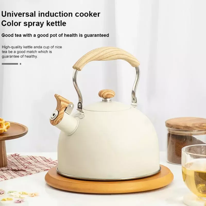 

NEW2023 2.5L Whistling Tea Kettles Stainless Steel Teapot With Wood Pattern Anti-Hot Handle Gas electric Applicable Kitchen Acc