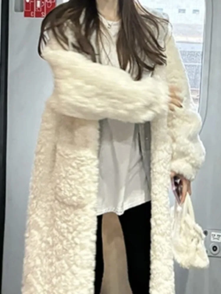 LGRQ женское пальто с капюшоном из овечьей шерсти зимняя мода 2024 теплая женская