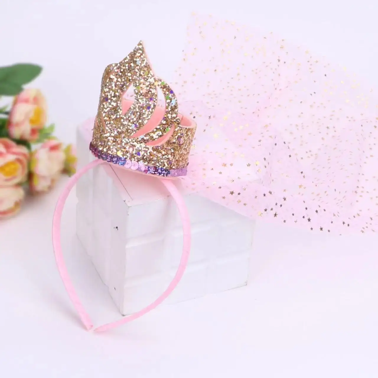 

Frozen Children's Birthday Crown Princess Veil Exquisite Hair Hoop Hair Clip Stage Props Hair Accessories