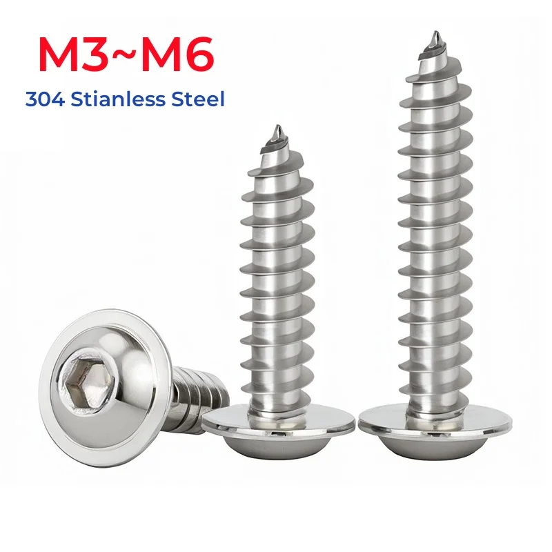

M3 M4 M5 M6 304, винт Agon с круглой головкой и шестигранной головкой из нержавеющей стали с воротником, винты по дереву с грибовидным зонтиком