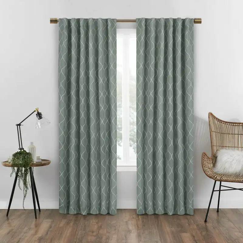

Nora Geometric Embroidery Absolute Zero 100% Blackout Rod Pocket Single Window Curtain Panel, Sage Green, 50 x 84