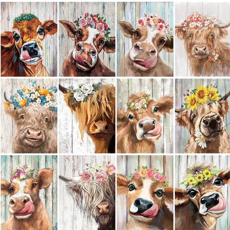 

RUOPOTY Pictures By Number Flower Cow Gift DIY Oil Painting By Number Animals Home Decoration Drawing On Canvas HandPainted Art