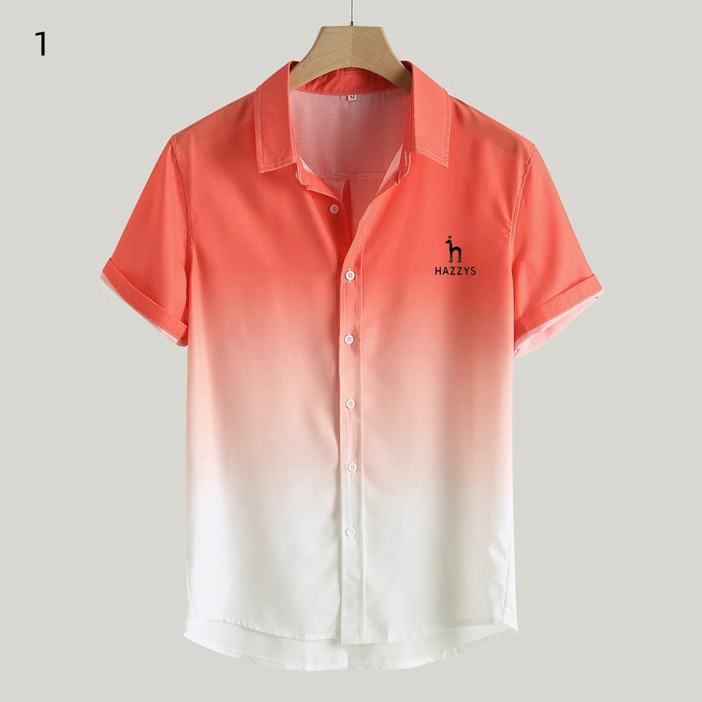 

Hazzys European and American men's stand-up collar gradient color short sleeve shirt
