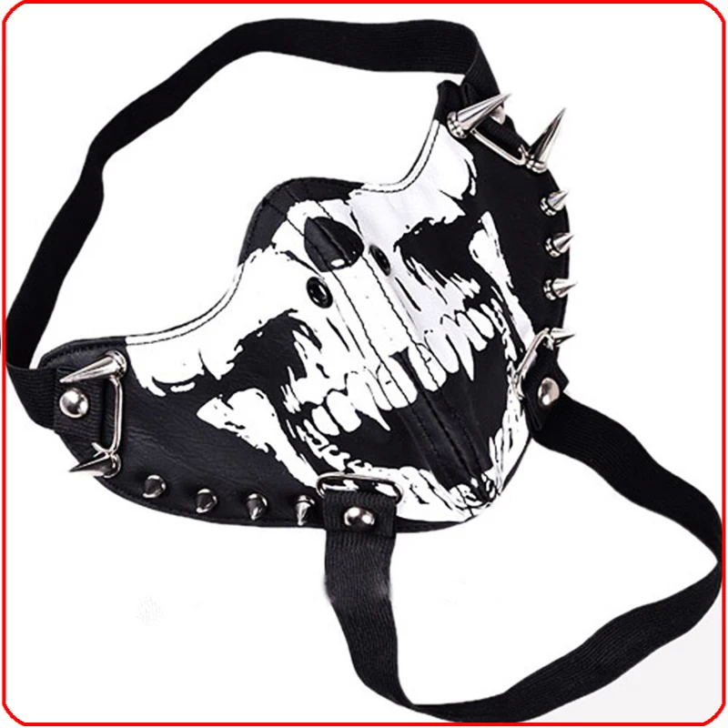 

Motorcycle Skull Punk mask Rivet Moto PU leather Dust Masks Riding Rocking Hip-hop For moto Coslplay motorcycle mask