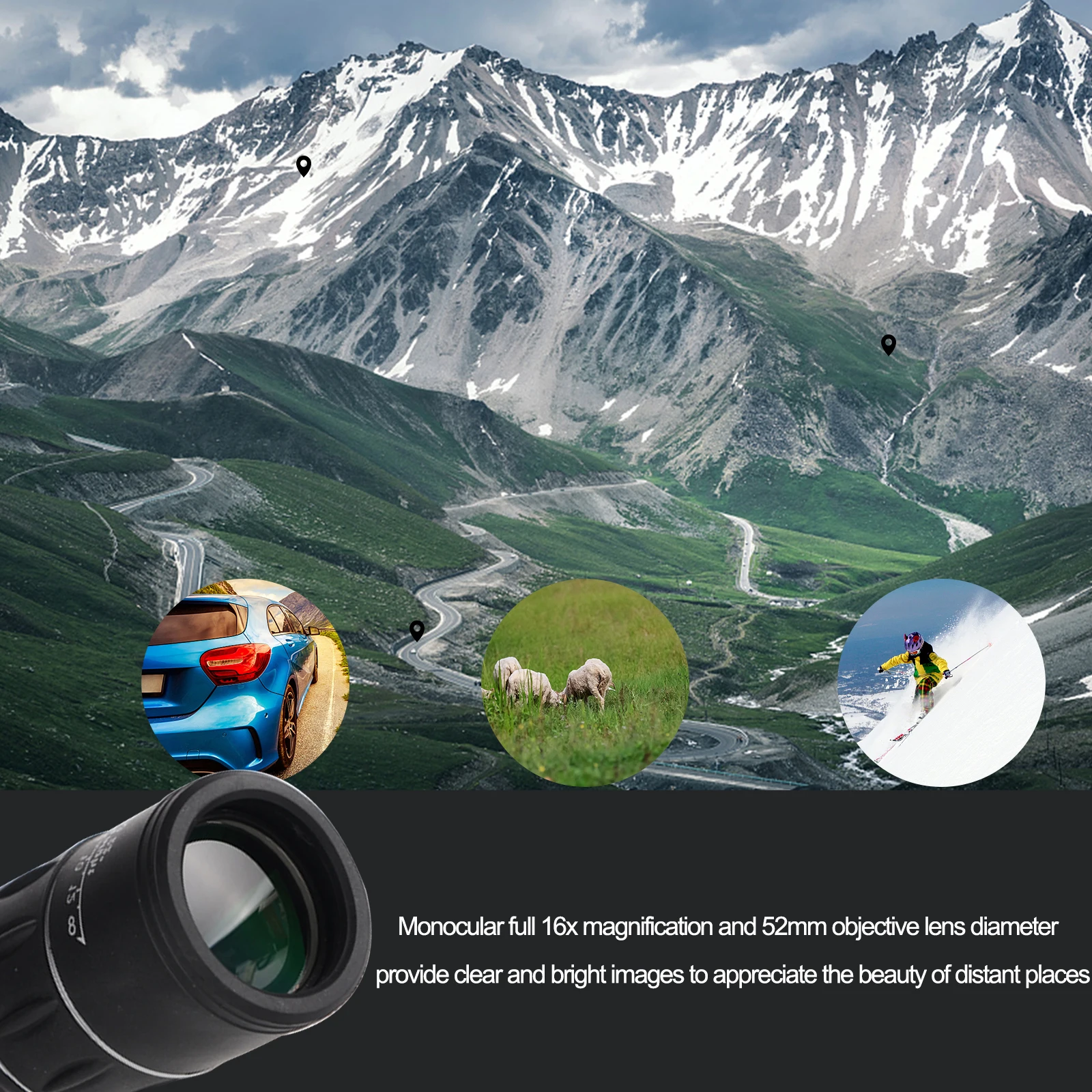 Монокуляр 16x52 для смартфона ночное видение телескоп с двойным фокусом и зумом |