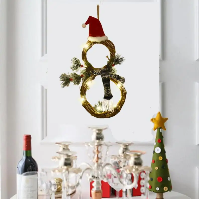 Рождественский светящийся венок со снеговиком гирлянда светодиодной подсветкой