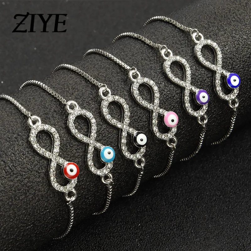 

Fashion Infinity 8 Symbol Turkish Evil Eyes Adjustable Chains Bracelets Lucky Crystal Rhinestones Bracelets Trendy Jewelry Gifts