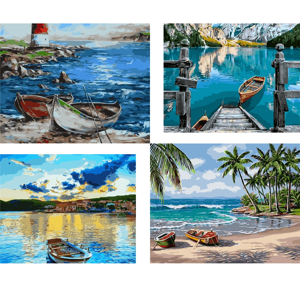 

Paint girl DIY Painting By Numbers scenic seascape lake boat 40x50cm VA-2156 drawing by numbers drawing set 2022
