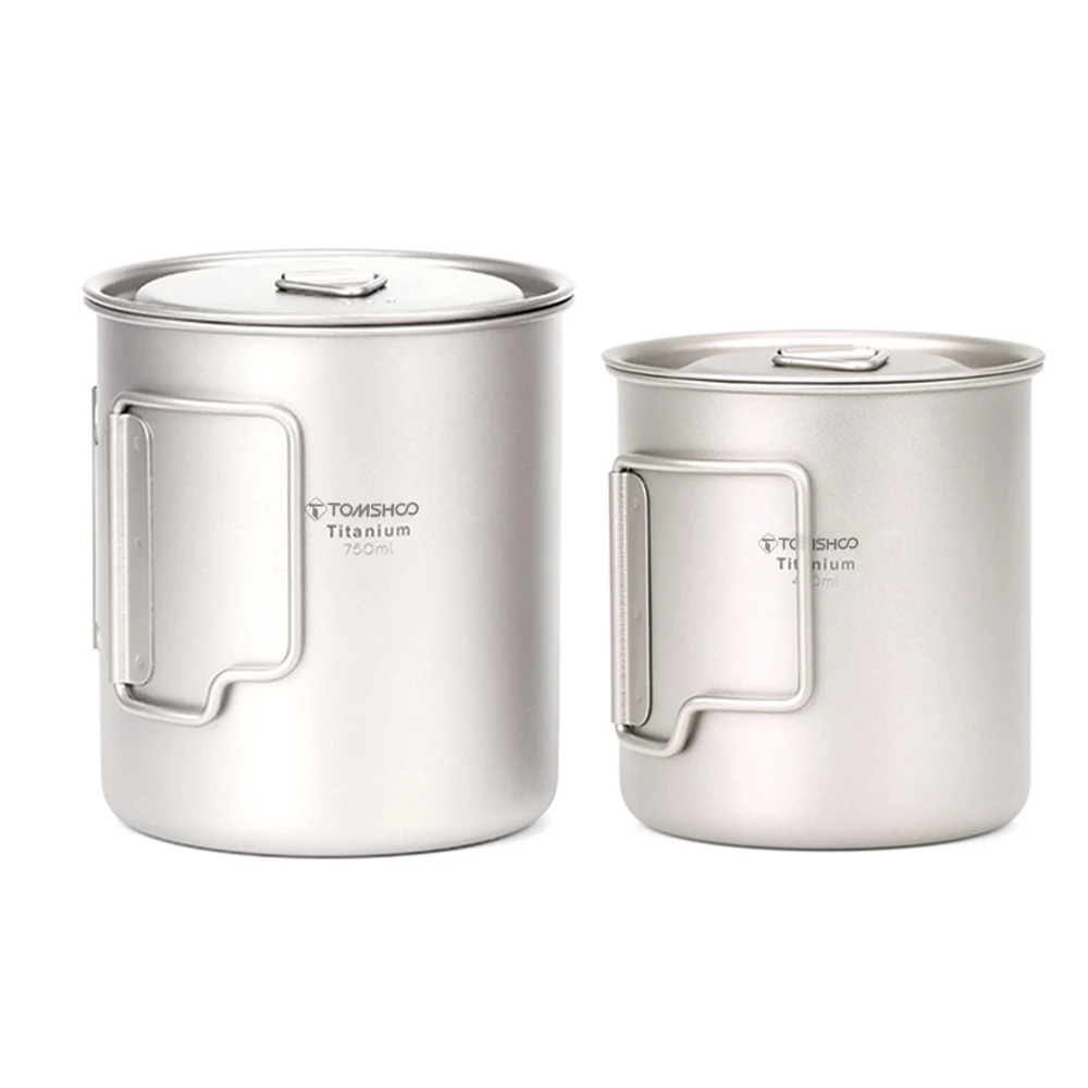 

TOMSHOO 450ml+750ml Ultralight Titanium Cup Outdoor Portable Camping Picnic Water Cup Mug with Foldable Handle