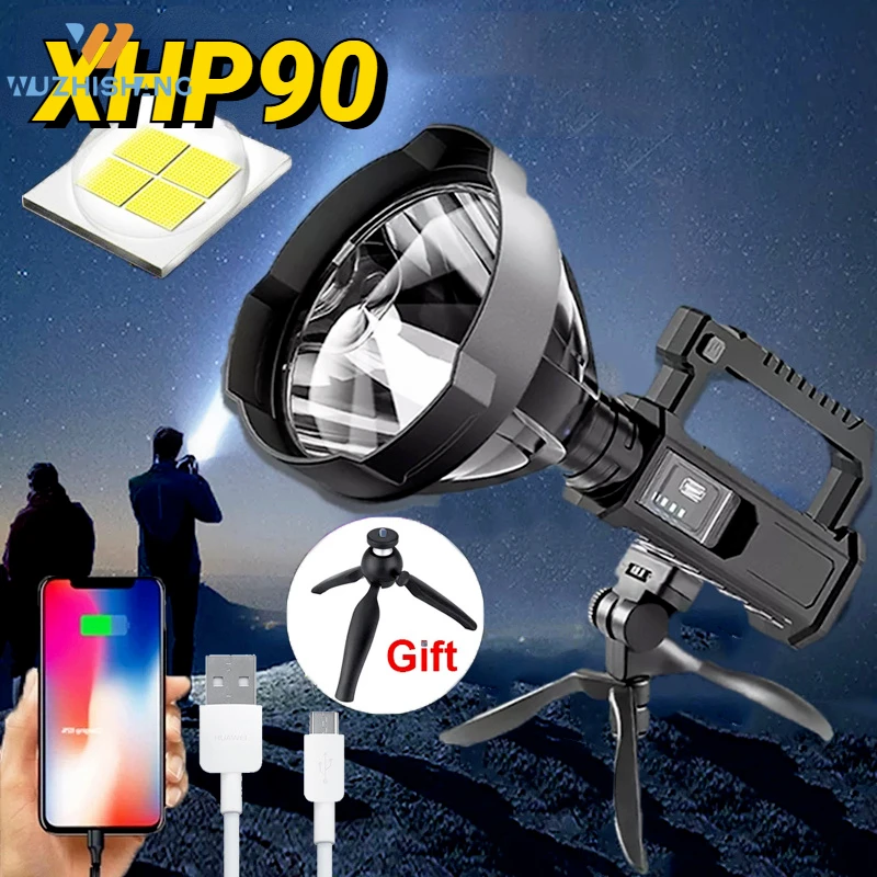 

XHP90 High Power Rechargeable LED Flashlights Ultra-long Lighting Distance Power Bank Lamp Searchlight Powerful Lantern Camping