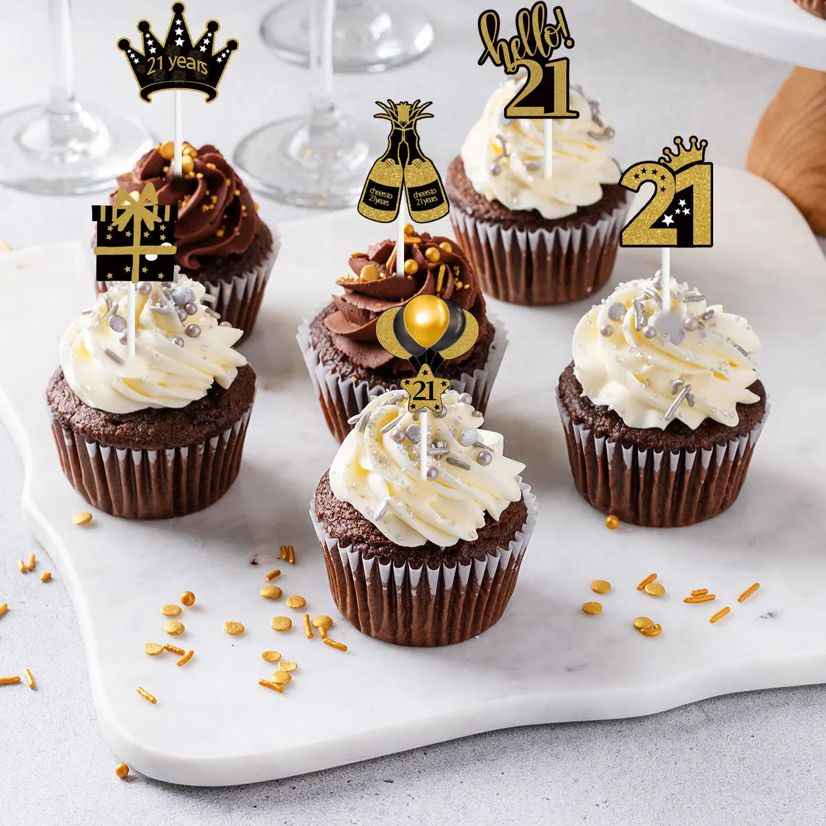 Топперы для капкейков из черного золота 18 21 30 40 50 60 70 80 лет 12 шт.