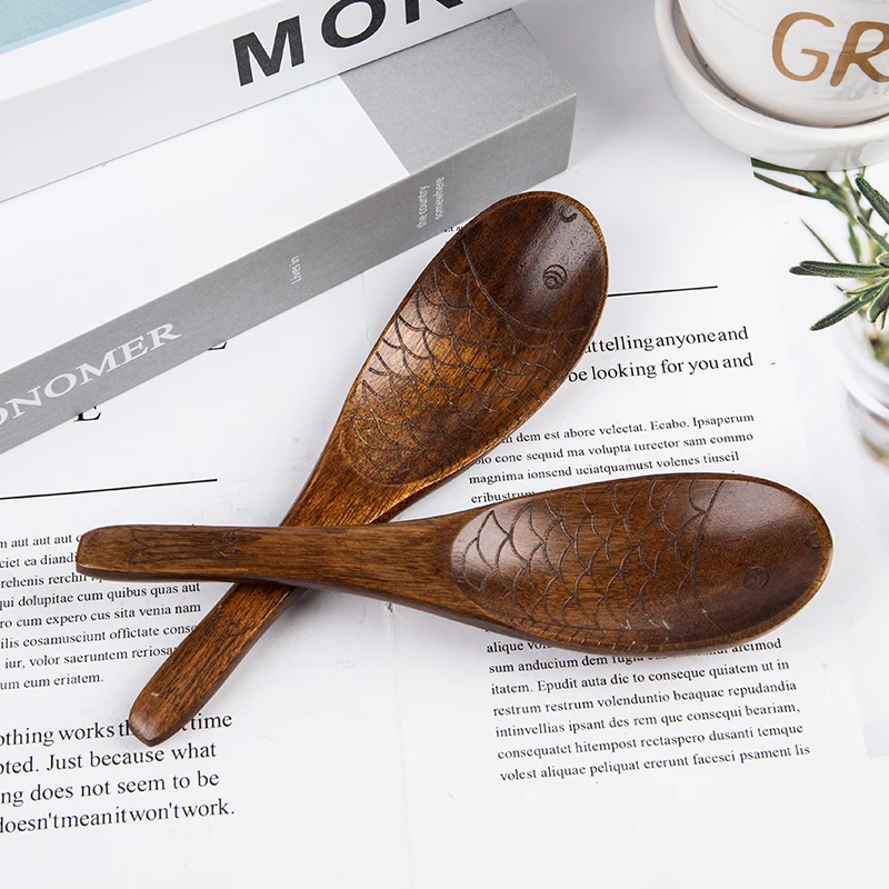 

Деревянная кухонная ложка для риса, деревянная лопатка, Милая Рыба, рисовая ложка, инструменты для кухни, Картофельная обеденная тарелка, ин...