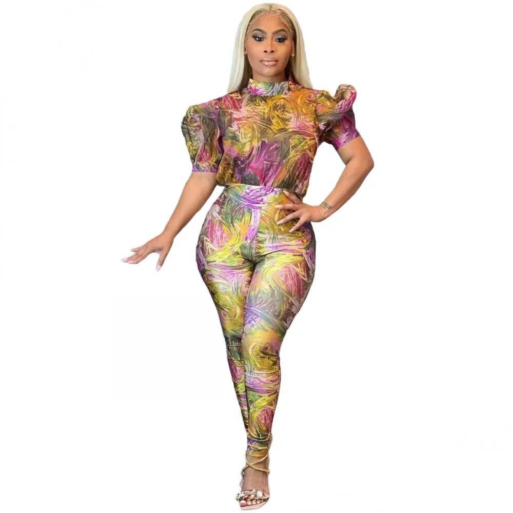 

Bodysuit Printed Short Sleeve Jumpsuit Fashion Sexy African Ladies Dashiki Slim High Waist Trousers 2022 Spring Casual Clothing
