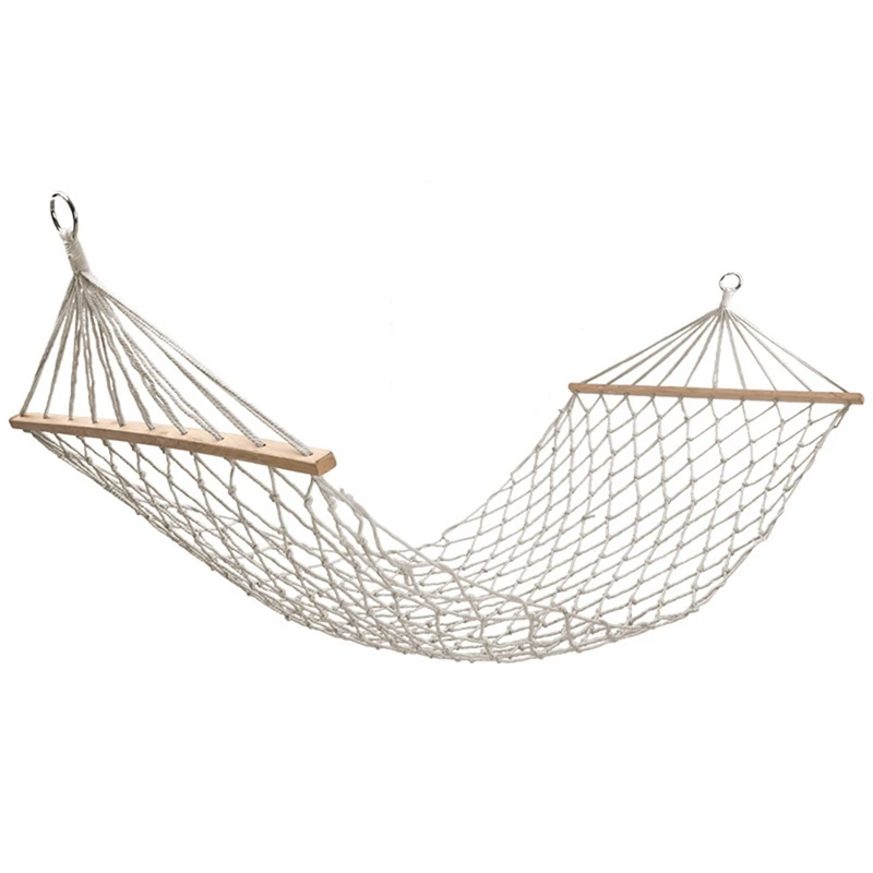 

Reinforced Wooden Bar Hammock Outdoor Hammock Indoor Cotton And Linen Mesh Swing Single Double Hammock