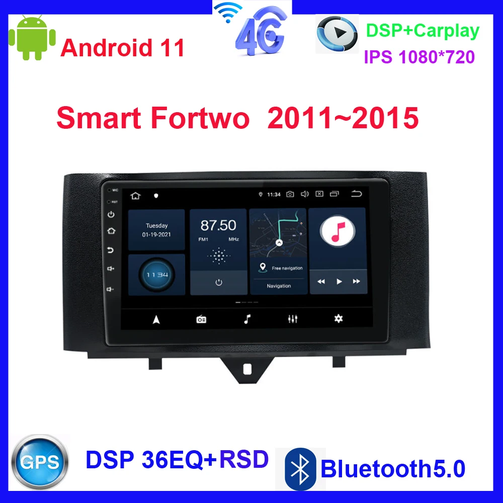 

Автомагнитола на Android 11 для Mercedes Benz Smart Fortwo 2011-2015, мультимедийный плеер на Android, 2 Din, навигация Carplay, GPS