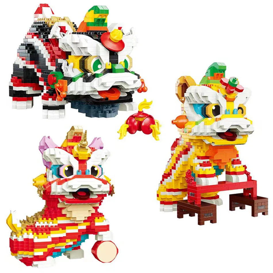 

Chinese Traditional Lion Dance Model Mini Building Blocks City Bricks Assemble Toys For Children Kids New Year Gift