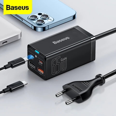 Зарядное устройство Baseus сетевое с 4 USB-портами и поддержкой быстрой зарядки, 65 Вт