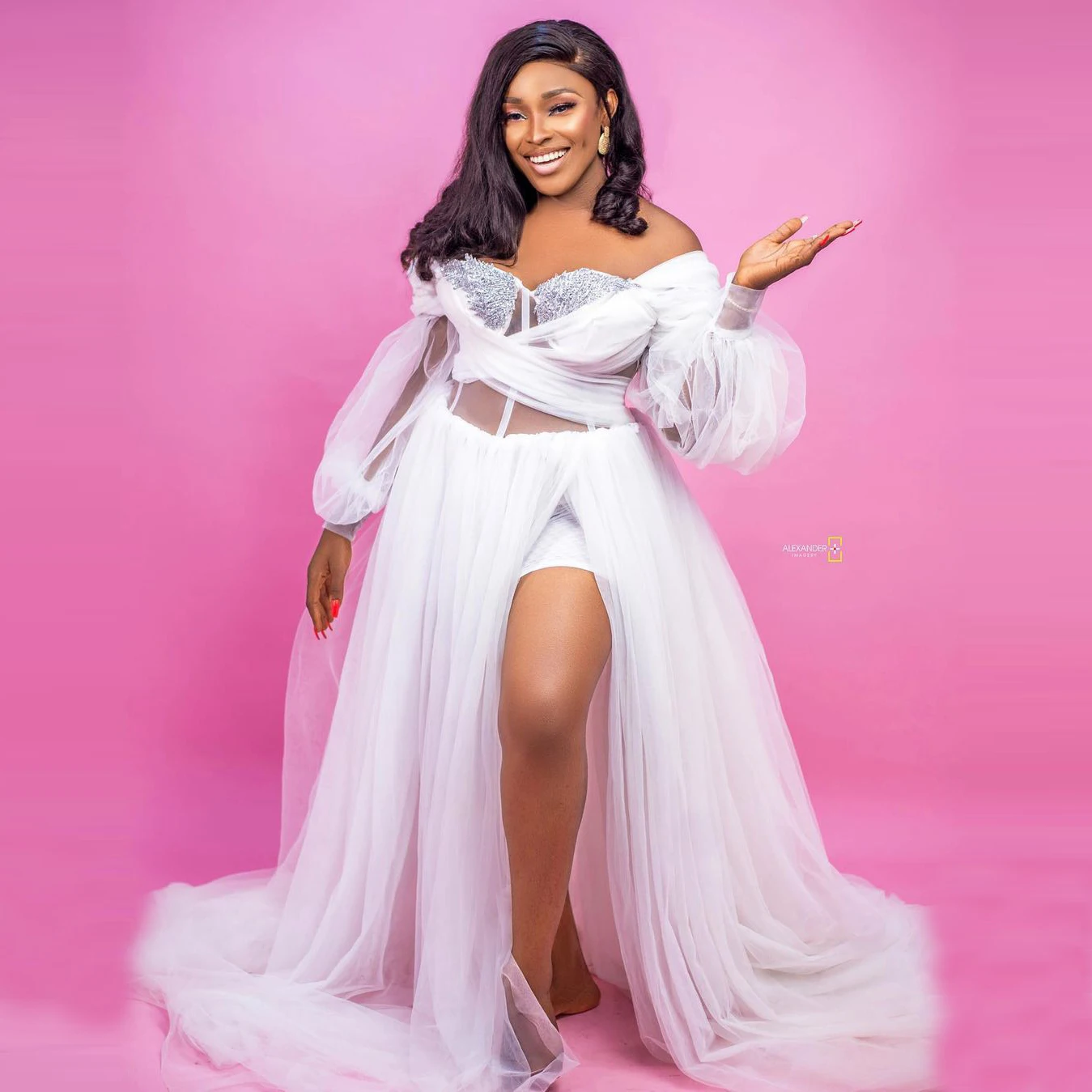 

Sexy Bridal Robes Aso Ebi Style Long Sleeves Puffy Side Split Beaded Sweetheart Tulle See Thru Plus Size Prom Gowns