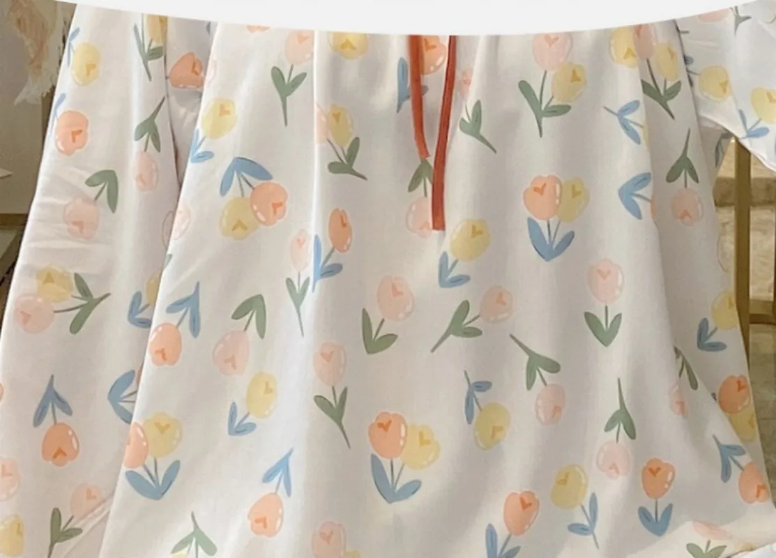 Korean Version Of Student Home Cloths Long-sleeve Cotton Silk Suit Garden Collar Casual Breathable Women's Wear 2023 New Edition