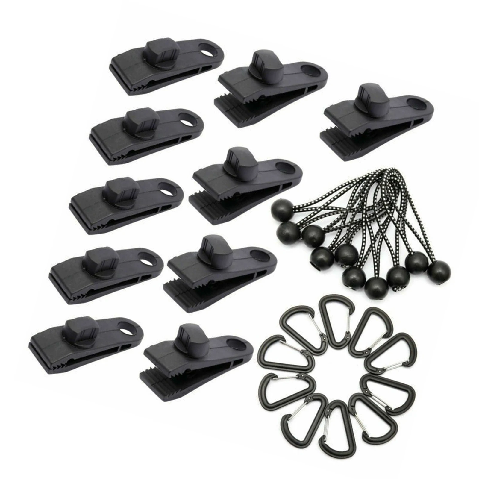 

10pcs Tarp Clips Set Tent Clamps With 10 Elastic Tied Rope And 10 Carabiner For Tarps Tents Covers Awnings Canopies