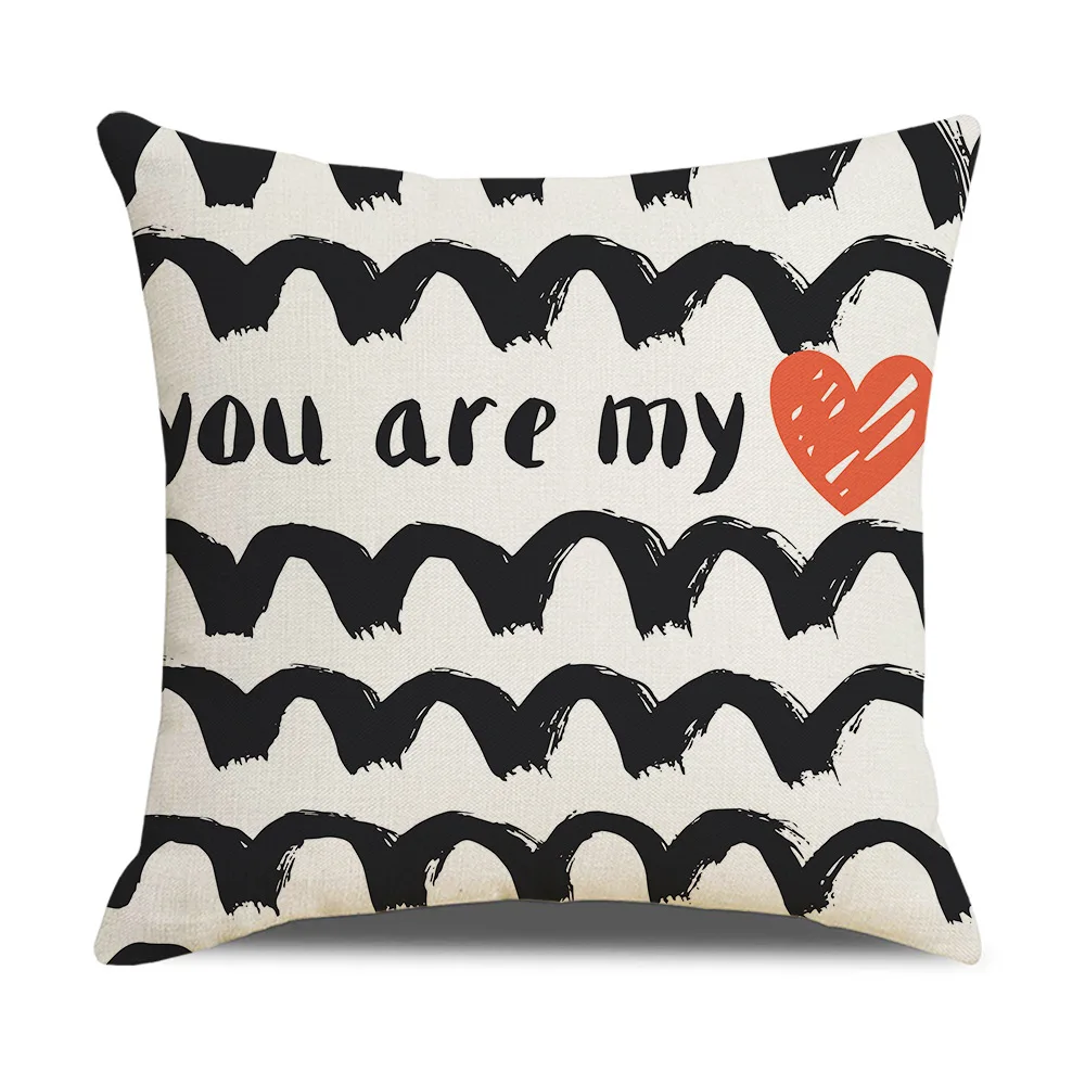 

Valentine Day Black Love Throw Pillow Cover Striped Art Letter Pattern Cushion Cover 45X45 Living Room Bed Home Decor Sofa J1990