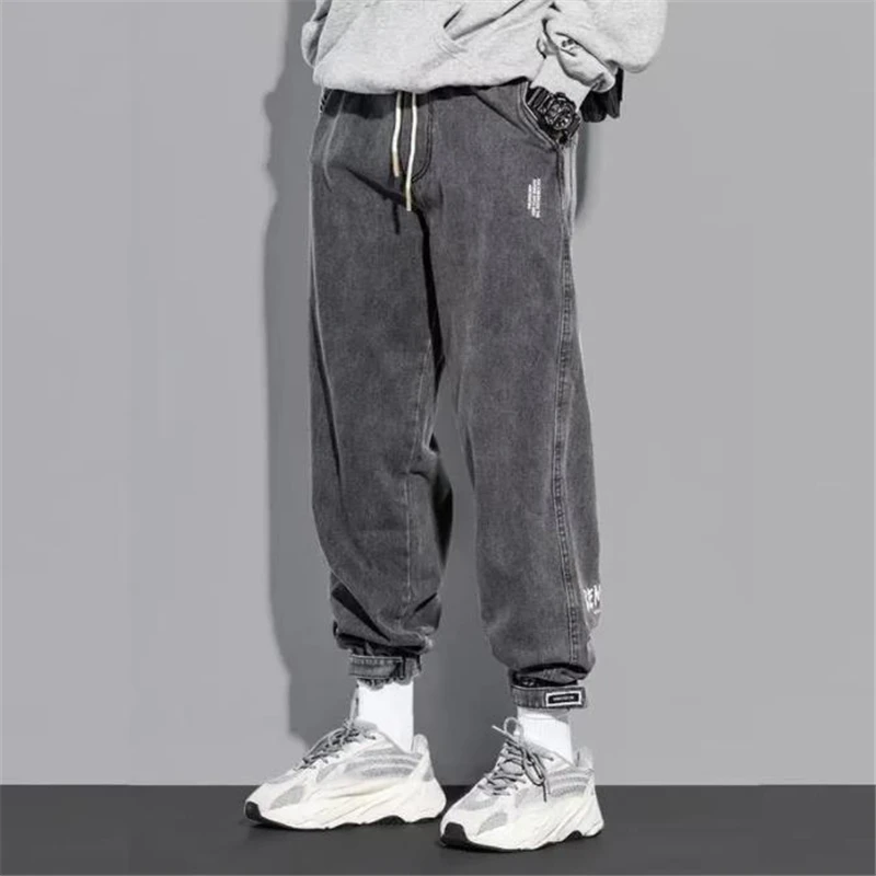 Casual Men Trousers New Autumn Korean Version Fashion Loose Harem Pants Outdoor Elastic Waist Male Washed Denim Jeans Trend Ins