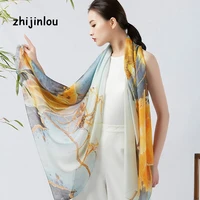 zhijinlou fashion women custom digital printing silk scarves headscarf classic long silk scarf for travelling
