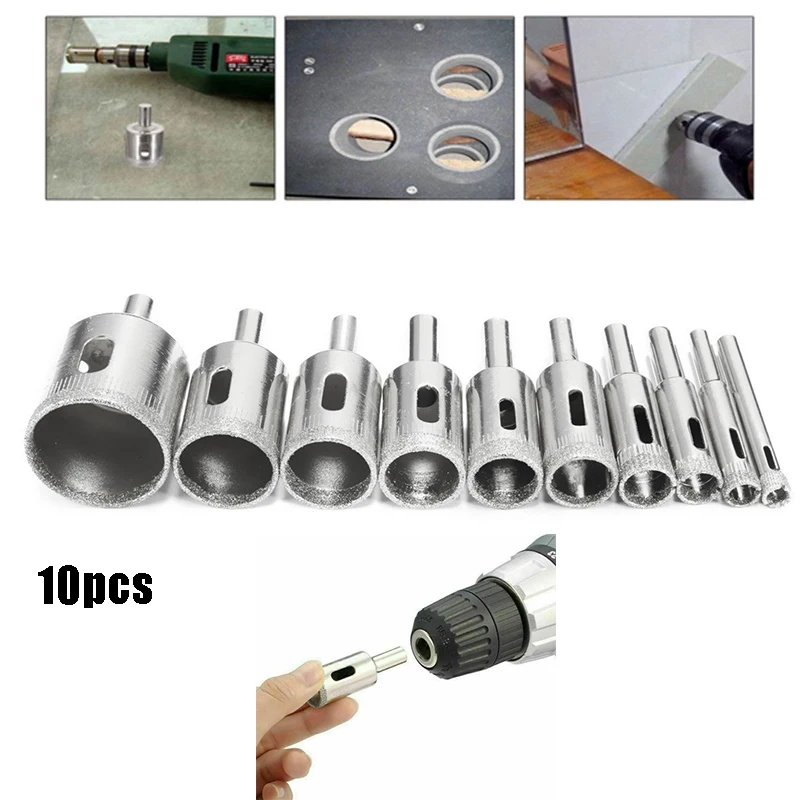

10 шт./комплект 6-30 мм Гальваническое Алмазное покрытие Hss Сверло Электроинструмент мрамор стекло Керамика Отверстие пила коронка сверло