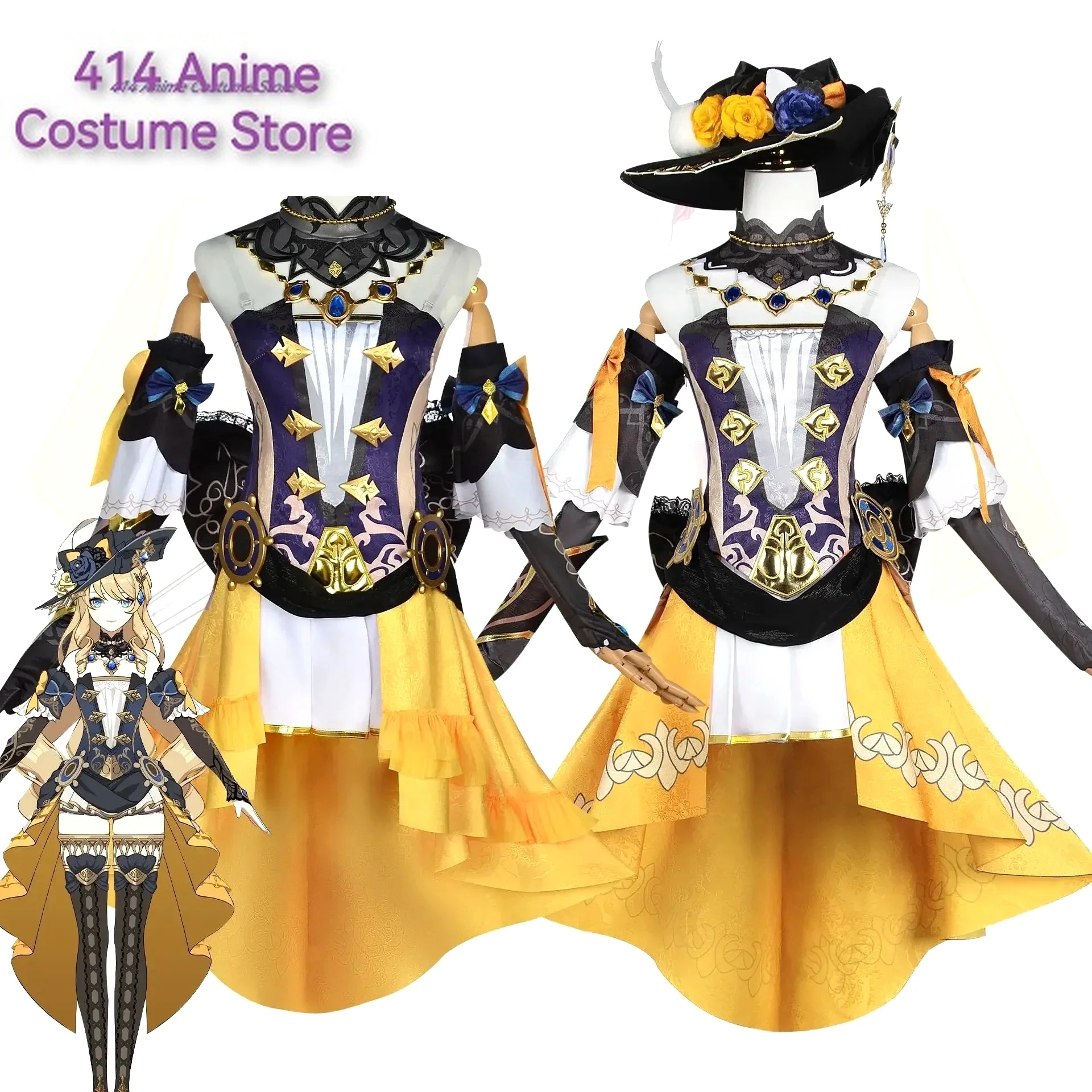 Игра Genshin Navia Impact Косплей Костюм Униформа Парик Шляпа Комплект Женское Платье