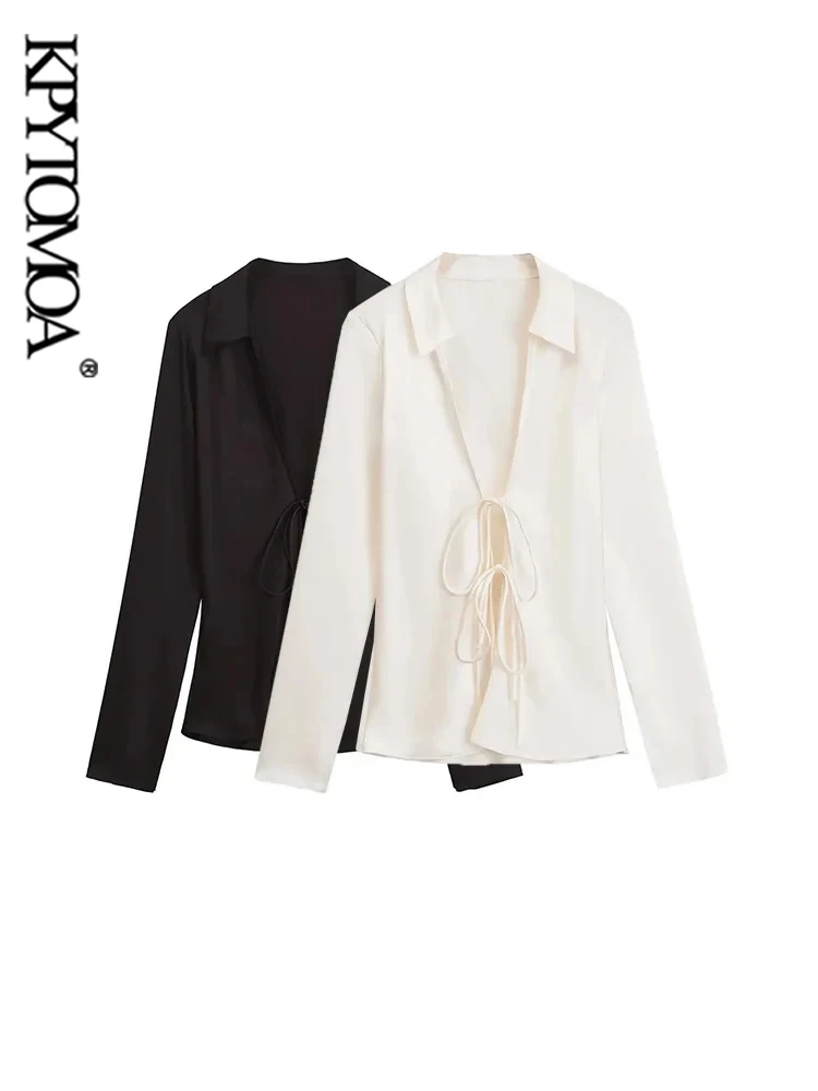 KPYTOMOA Женская Сексуальная Блузка С Длинными Рукавами И Галстуком-бабочкой