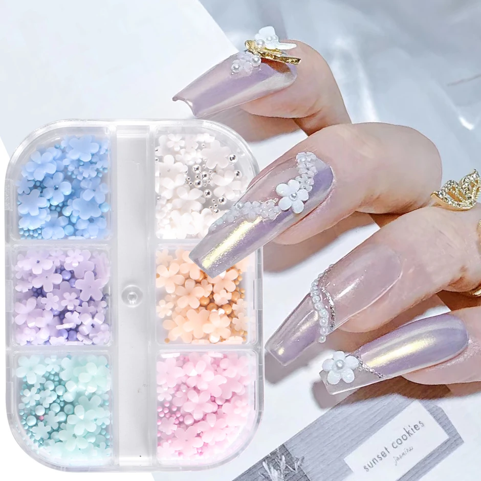 

6 сеток, изменяемый цвет, цветок, 3D аксессуар, украшение для ногтей, амулеты, ювелирные изделия, макароны, Стальные Бусины, акриловый маникюр, ...