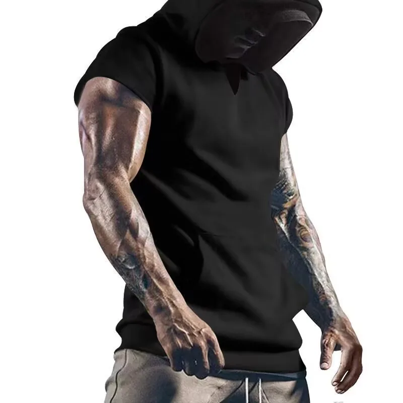 

New Men's Tank Top Summer Casual Loose Short Sleeve Sports Fitness Training Short Sleeve Men's Jogging Hooded T-shirt