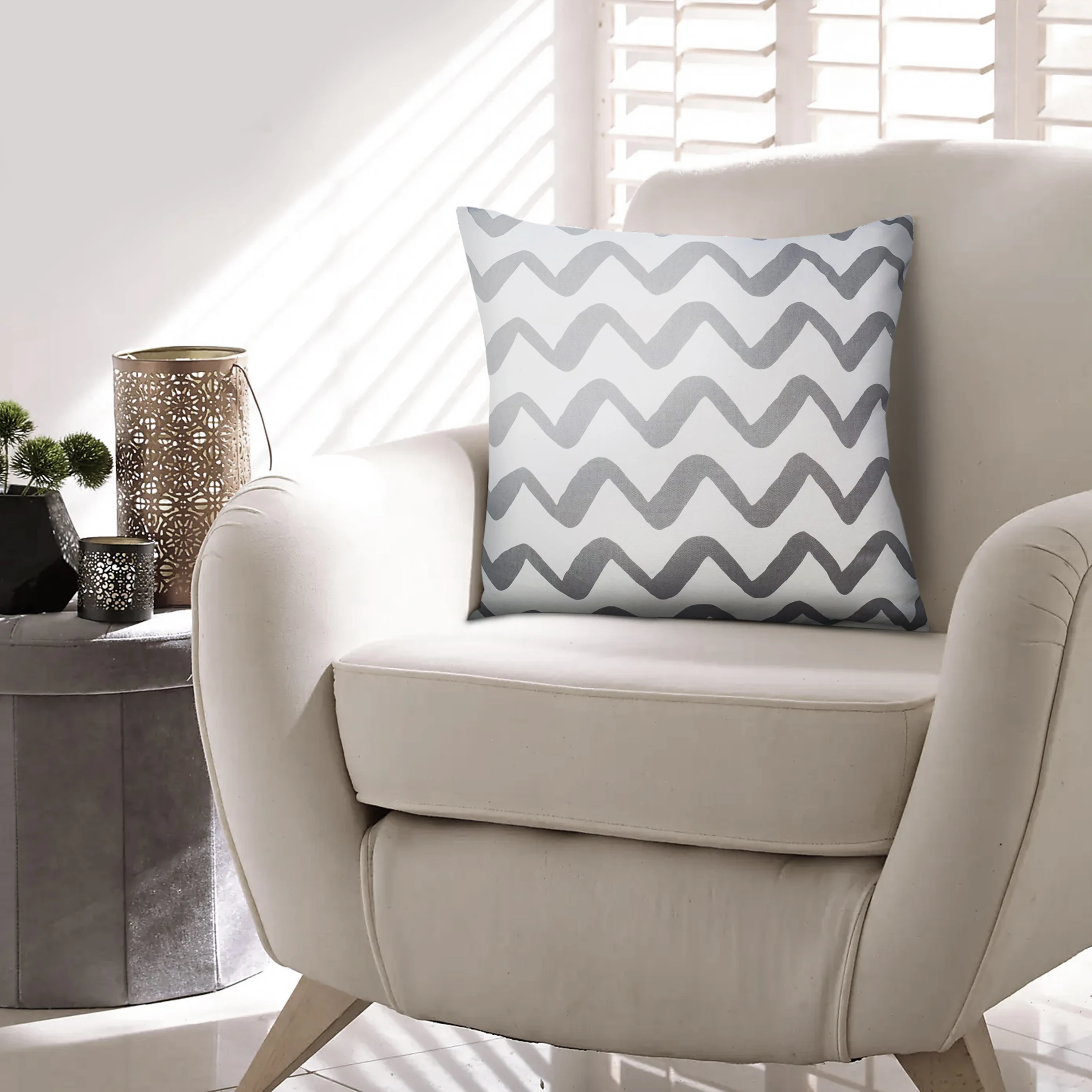 

20 x 20 Modern Square Cotton Accent Throw Pillow, Simple Chevron Pattern, Gray, White