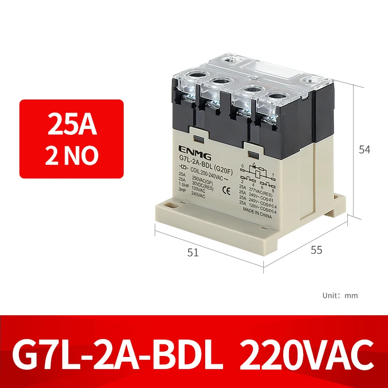 

ENMG 25ADIN35 реле высокой мощности G7L-2A два нормально разомкнутых 24 В 220 В серводвигатель управления двигателем 12 В двухразрывные мостовые контакты