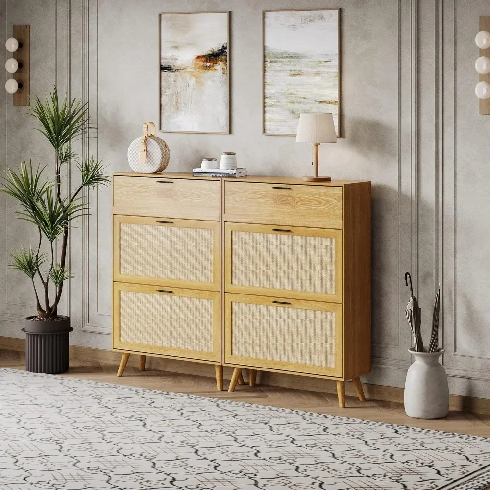 Шкаф для обуви из ротанга шкаф прихожей с двумя откидными ящиками и скрытым