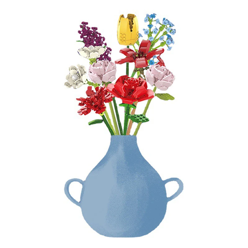 

New Simulation Bouquet Flowers Building Block DIY Plant Three-dimensional Flower Model Home Decoration Brick Children's Toy Gift