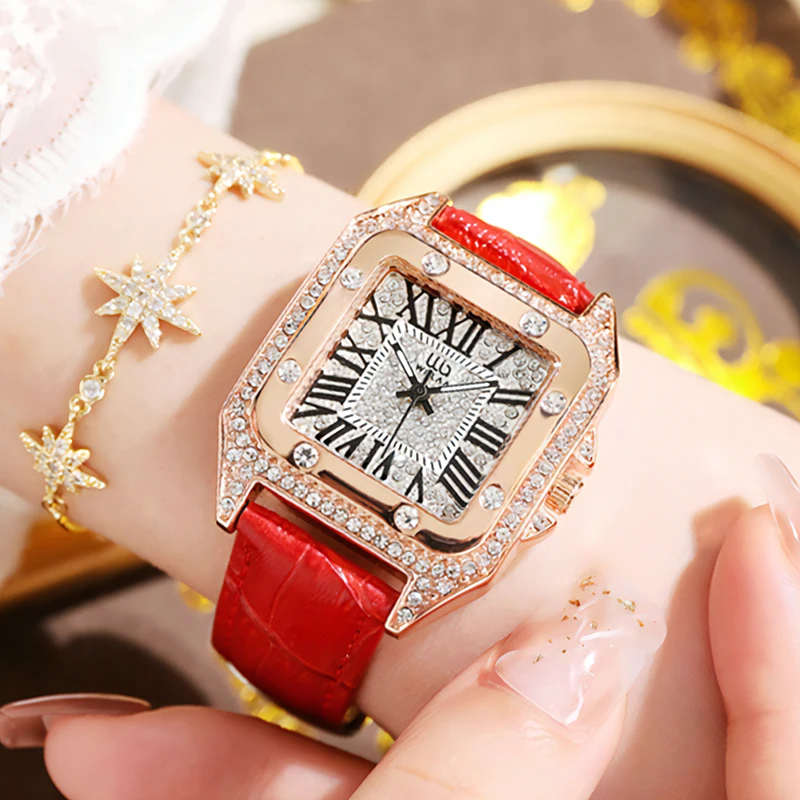 2022 Fashion Women Wrist Watch Red Leather Diamond watch Minimalist Ladies Quartz Dress Wristwatch Relogio Feminino enlarge