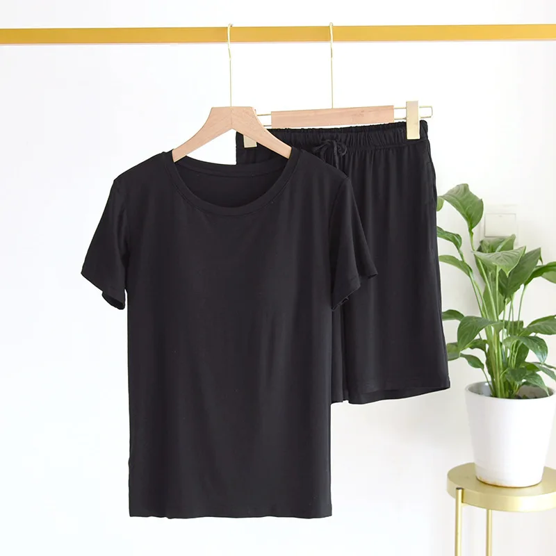 Pajama Shorts Set Women T-shirt Short-sleeved Suit Female Modal Bra-free Pullover Large Elastic Summer Thin Outdoor Home Clothes